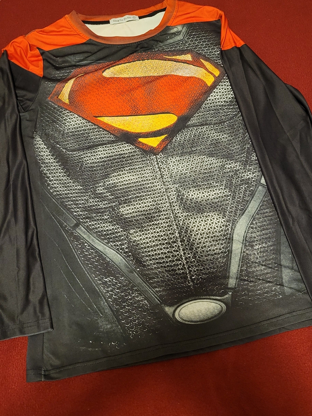 Superman Graphic Muscle Chest Long Sleeve Tee - Orange & Black